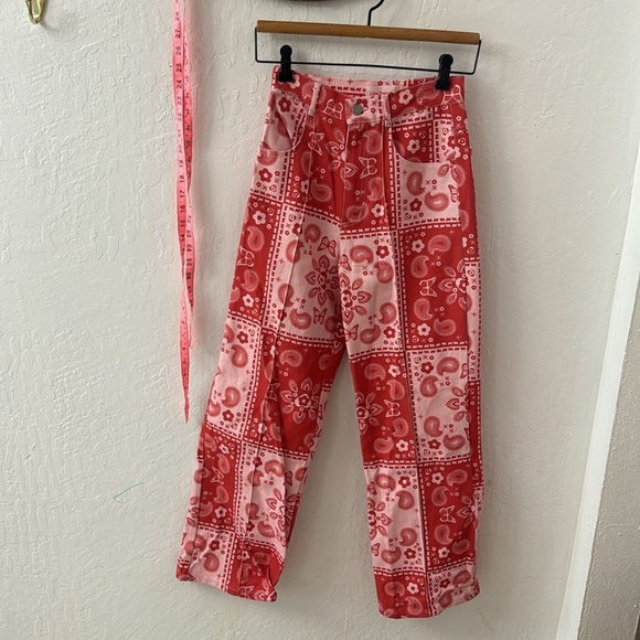Lisa Says Gah Robyn Paisley Floral Butterfly Pink Wide Leg High Rise Jean 25 - Picture 3 of 8